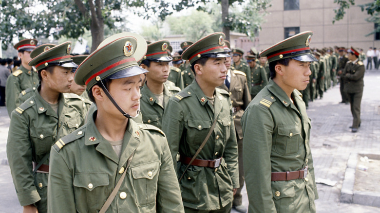 Chinese soldiers surrounding Tiananmen Square 