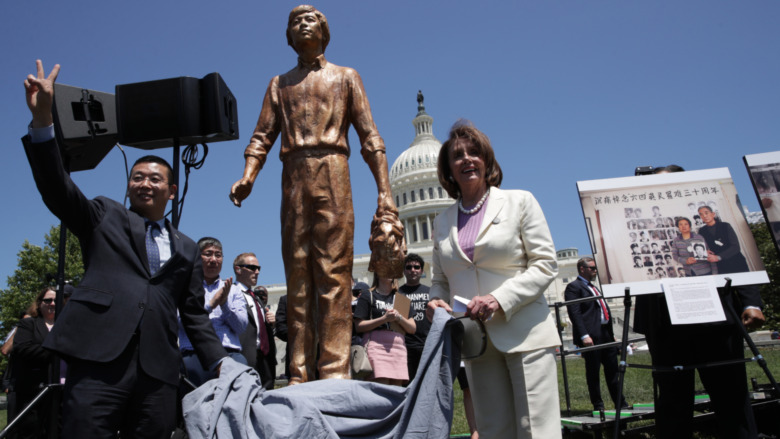Nancy Pelosi unveils a statue to Tank Man