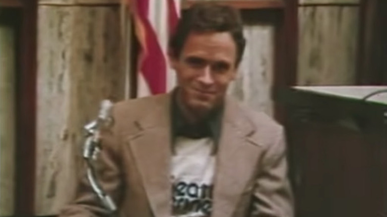 Ted Bundy smiling in court