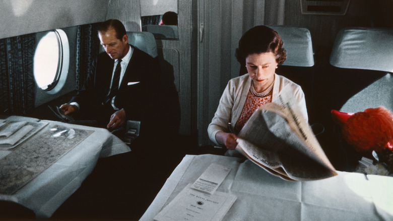 Prince Philip Queen Elizabeth on a plane