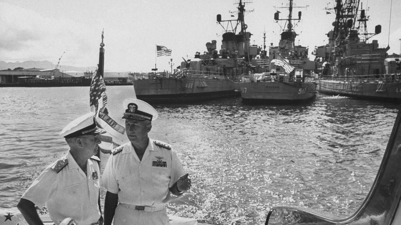 Officers inspect Pearl Harbor ships