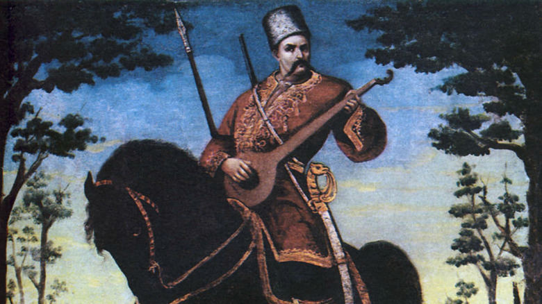 Cossack bandurist riding horse
