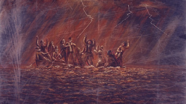 Painting of sailors in a storm