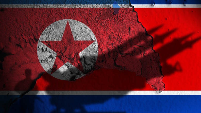 Missile shadow on North Korean flag