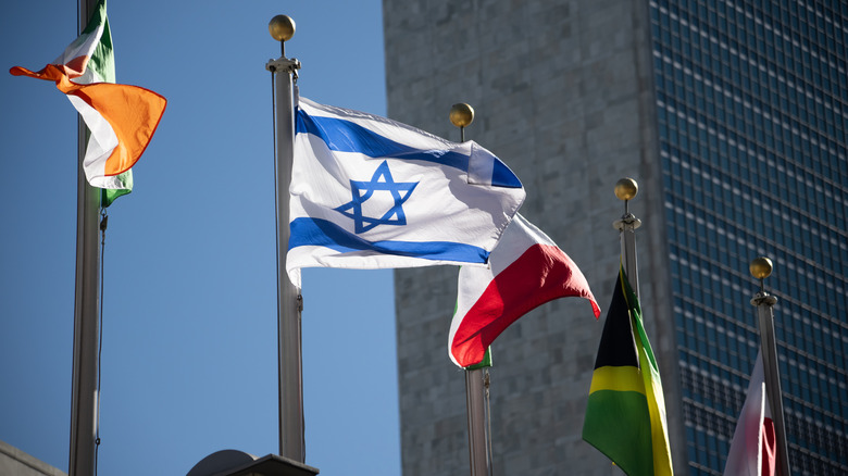 Israel's flag outside the UN building