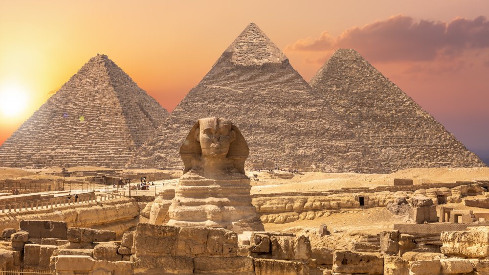 The Pyramids of Giza and the Great Sphinx visited by tourists