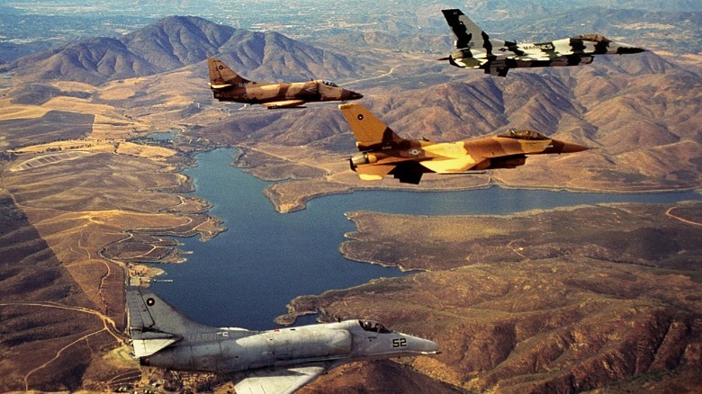 F-16N A-4F NFWS over Lower Otay Reservoir 1991