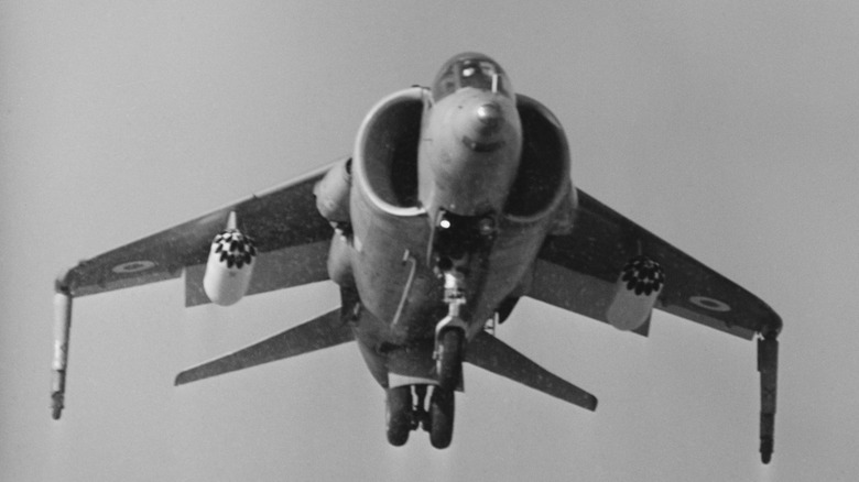 Harrier jet hovering