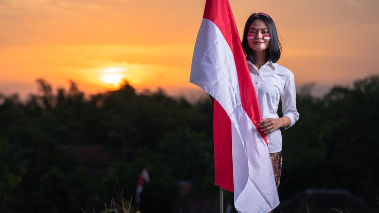 Girl with Indonesian flag