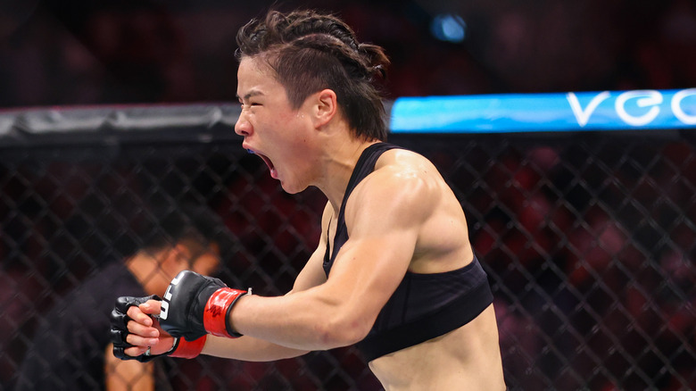 UFC strawweight Weilei Zhang mouth open