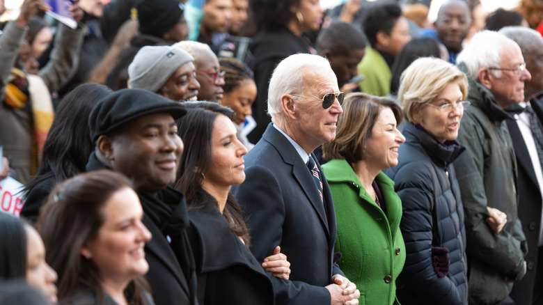 Joe Biden, Bernie Sanders, Democratic candidates in crowd