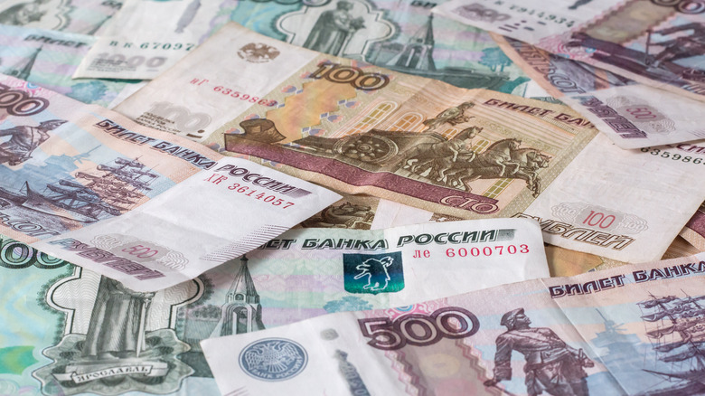 Russian Roubles stacked