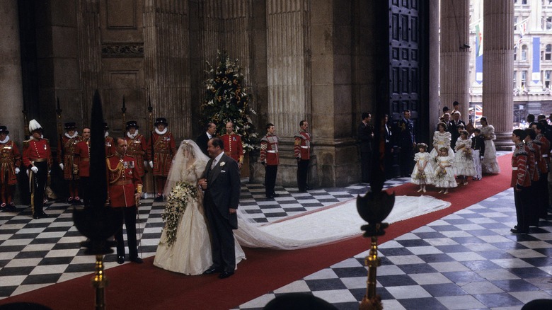Diana Spencer walking down the aisle at her wedding to Prince Charles