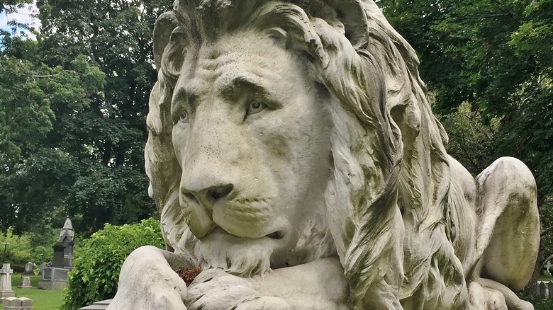 Lion monument in a garden cemetery