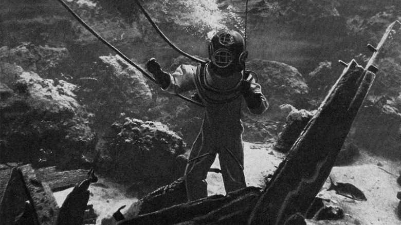 Old photograph of a diver 