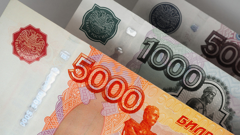 Russian rubles in various denominations