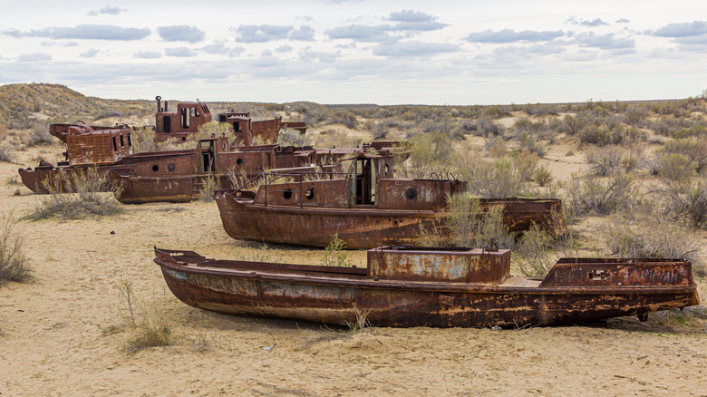 The Aral Sea with ship graveyard