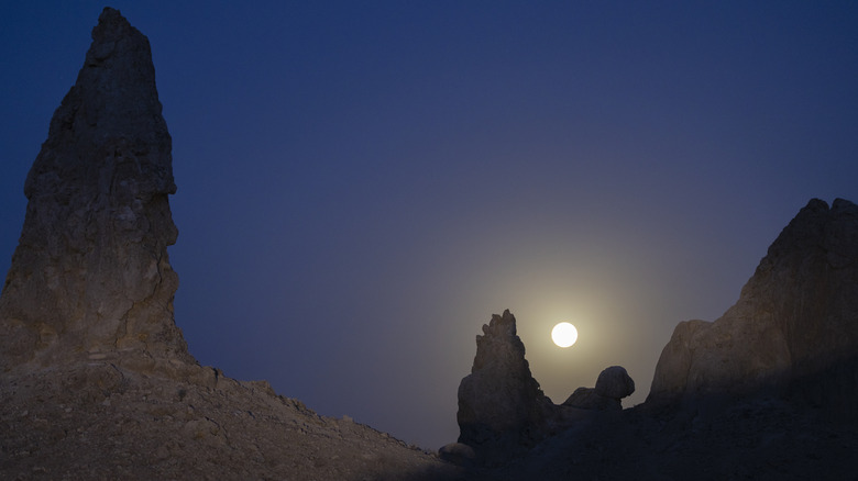 The Mojave desert at night with full moon