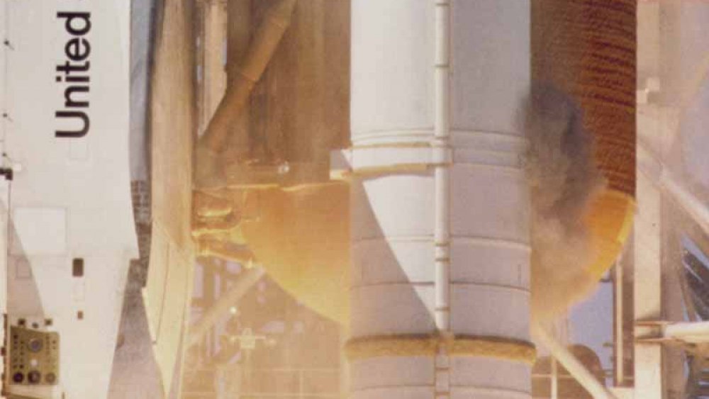 Challenger rocket booster smoke