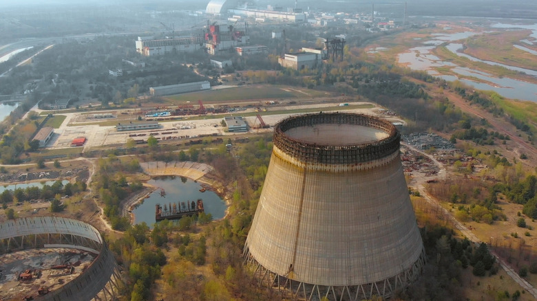 Aerial view of the destroyed Chernobyl power station.