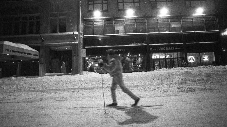 Woman cross-country skiing in Manhattan 