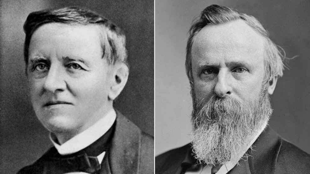 Photographs of 1876 presidential candidates Samuel Tilden and Rutherford B. Hayes.