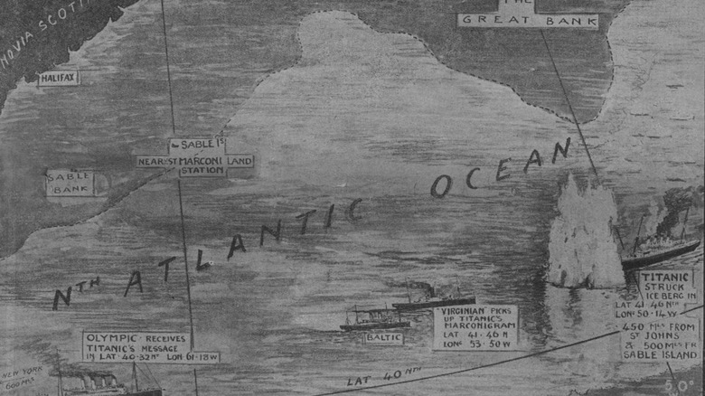 map of Titanic collision with iceberg