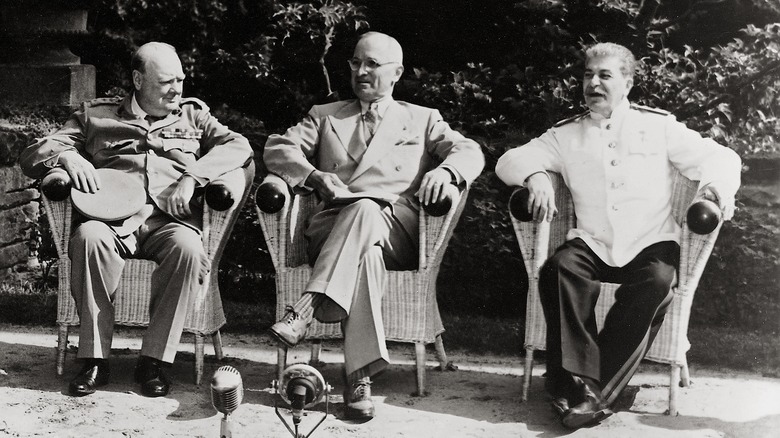 Churchill Truman and Stalin sitting together