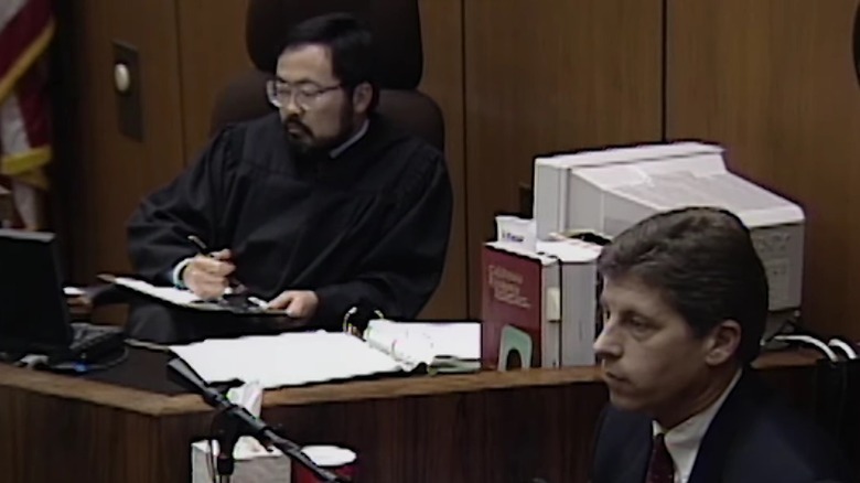 Judge Lance Ito presiding with Mark Fuhrman testifying in foreground