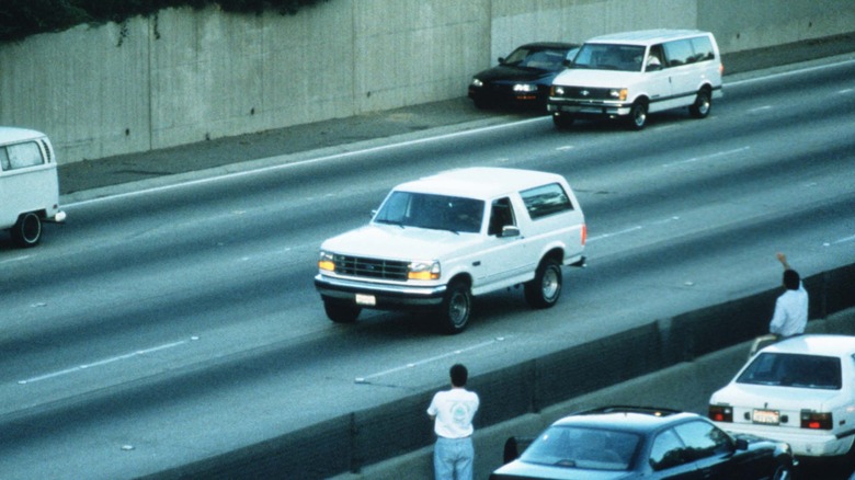 O.J. Simpson's white Bronco driving down the freeway