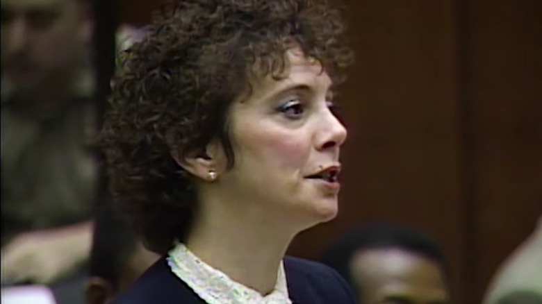 Marcia Clark speaking during the trial