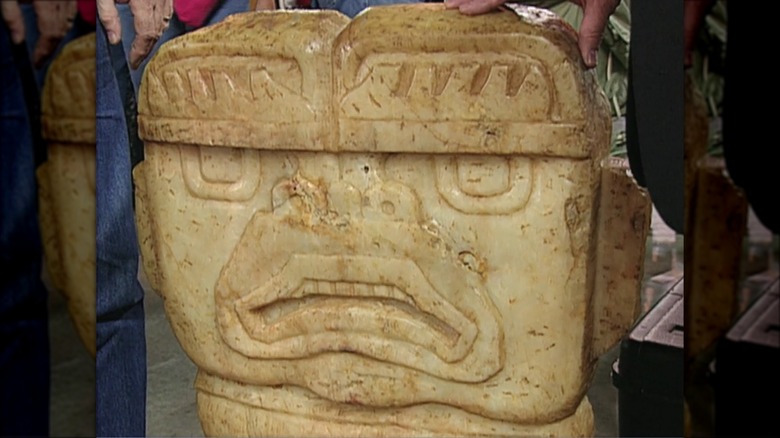 screenshot of fake olmec sculpture