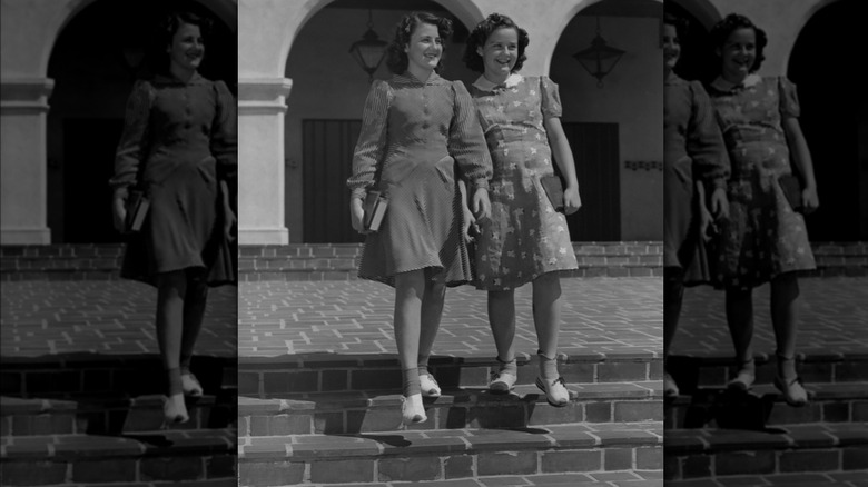 Teenage girls leaving school, 1954