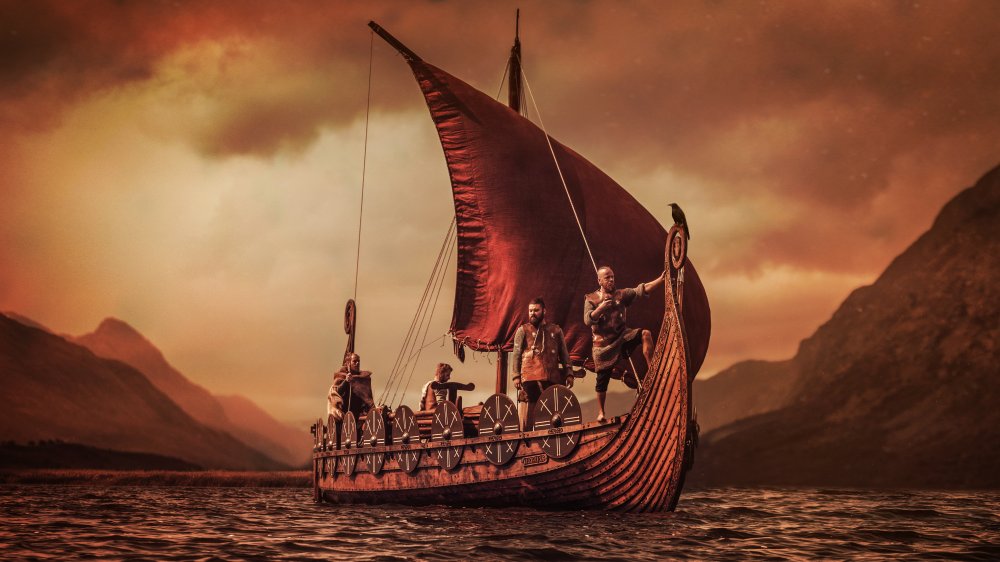 Vikings on a longship 