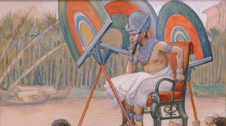 painting of Pharaoh in chair with fans