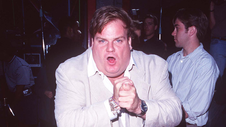 Chris Farley in white suit