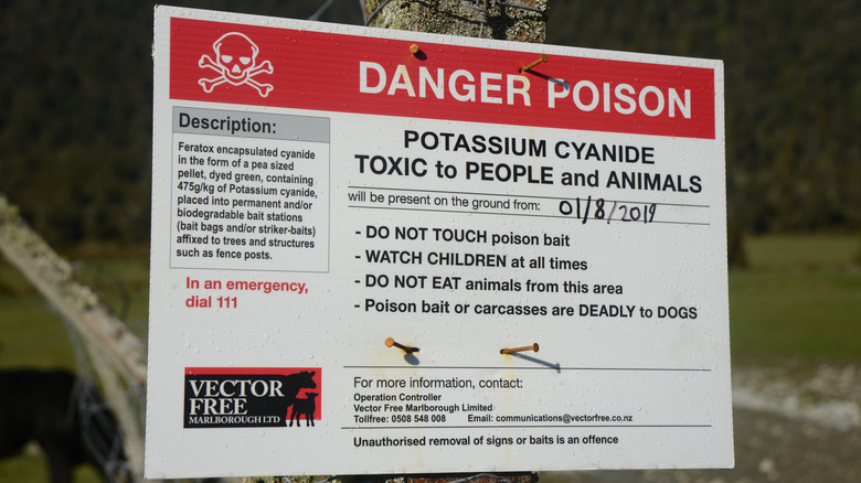 Posted cyanide poison warning sign