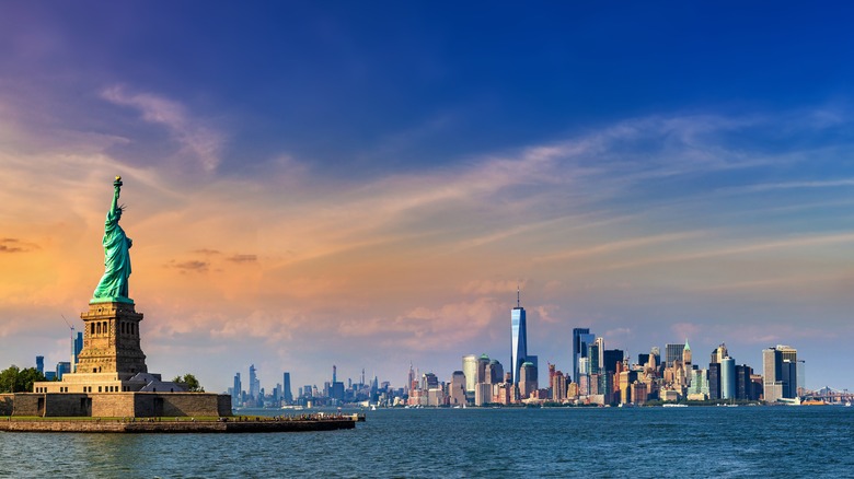 Statue of Liberty Manhattan blue sky