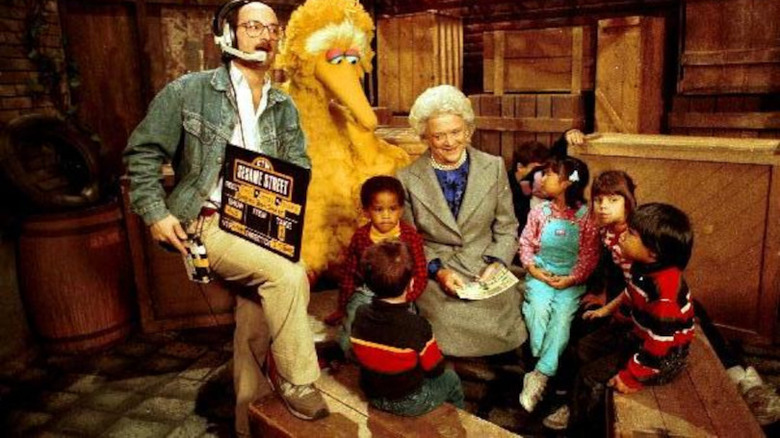 Barbara Bush appearing on "Sesame Street"