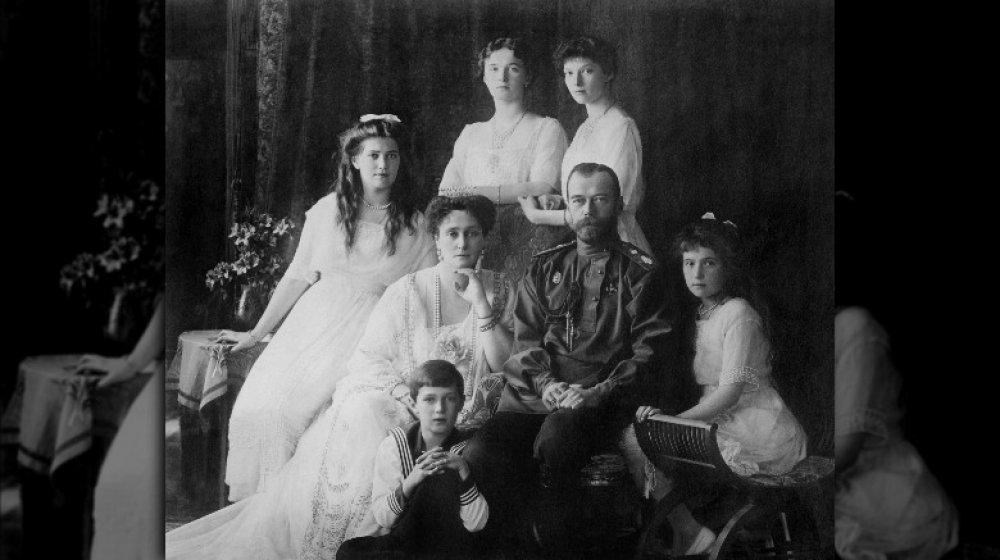 Tsar Nicholas II Romanov of Russia, Empress Alexandra with their children: Maria, Tatiana, Olga, Anastasia and Alexei