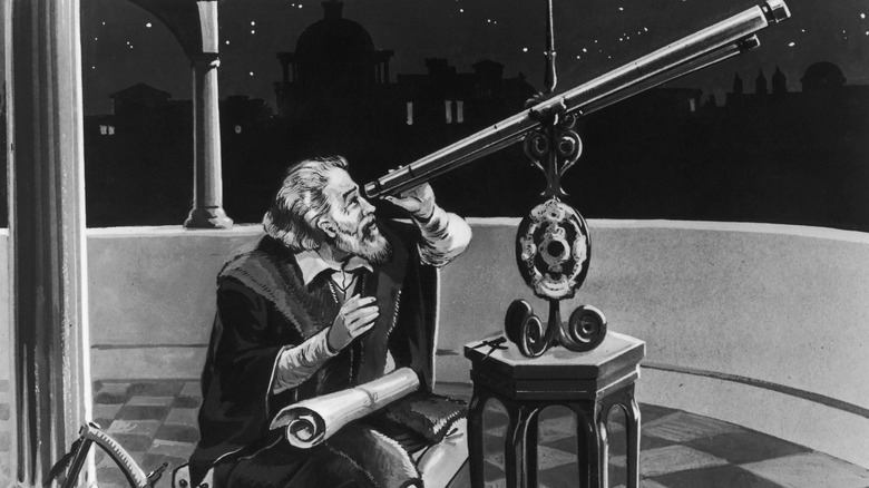 illustration of galileo and his telescope