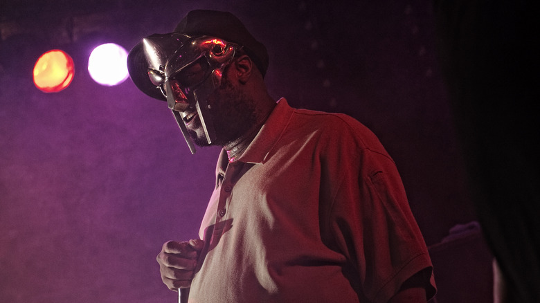MF DOOM in mask with microphone
