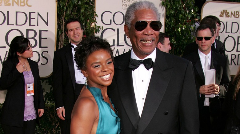 E'Dena Hines and Morgan Freeman smiling Golden Globes