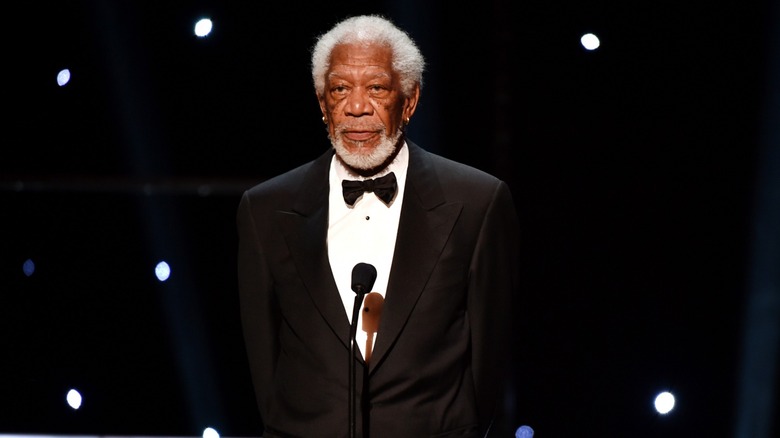 Morgan Freeman onstage in tuxedo