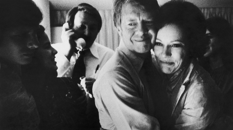 Rosalynn and Jimmy Carter hugging 1970s