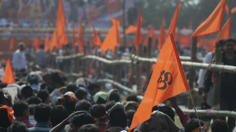 Hindu nationalist flys orange flag