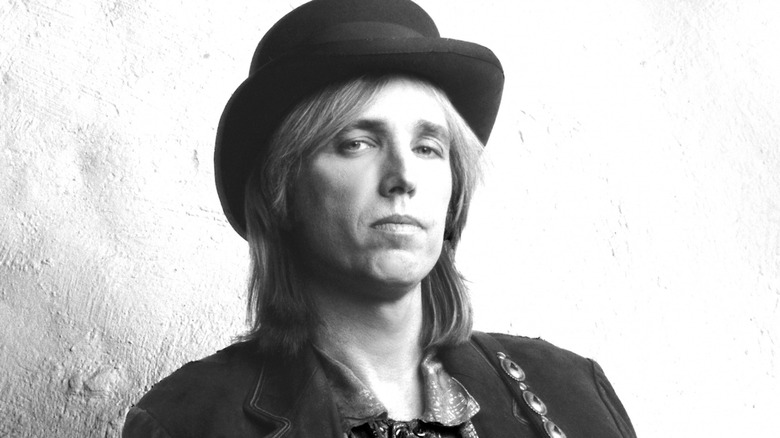 Black and white photo of Tom Petty black hat