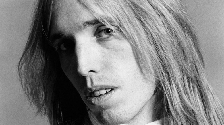 Black and white close-up of young Tom Petty