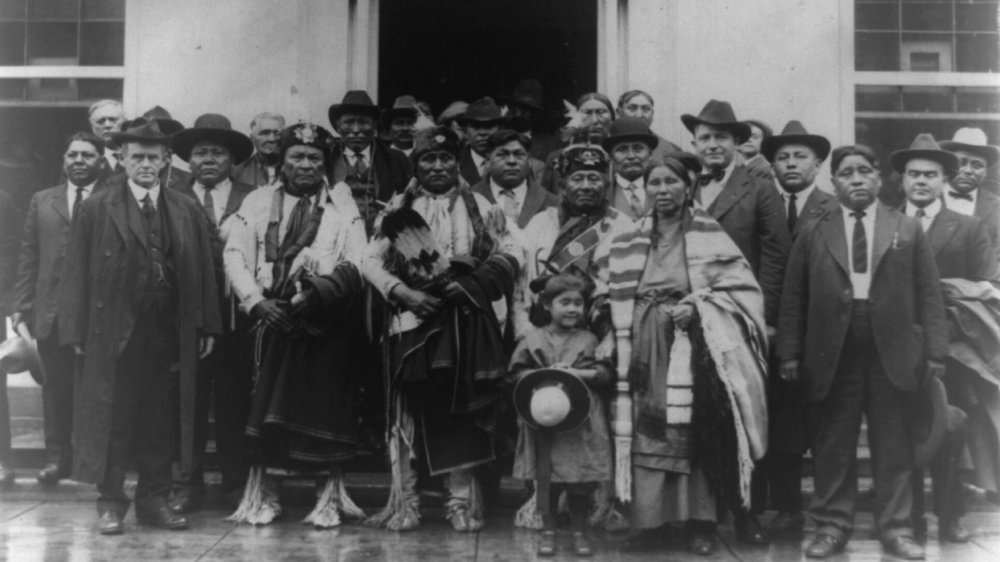 Group of Osage Indians posed outside the White House, 1921
