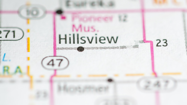 Road map showing Hillsview, SD